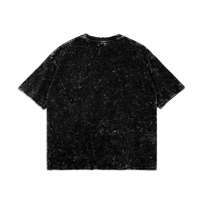 Embroidered Logo Oversized Faded Tee, Black