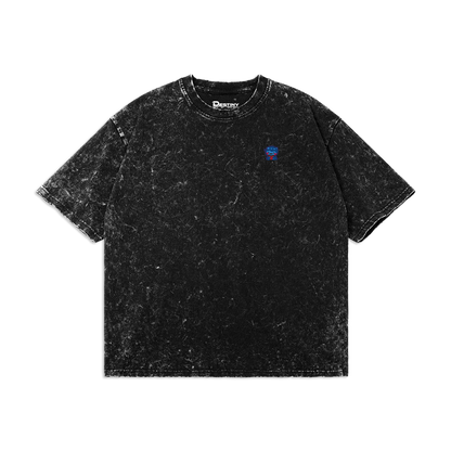 Embroidered Logo Oversized Faded Tee, Black