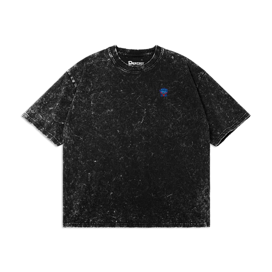Embroidered Logo Oversized Faded Tee, Black