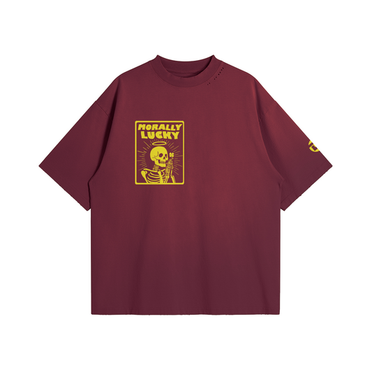 Morally Lucky Oversized Worn-out Tee, Burgundy