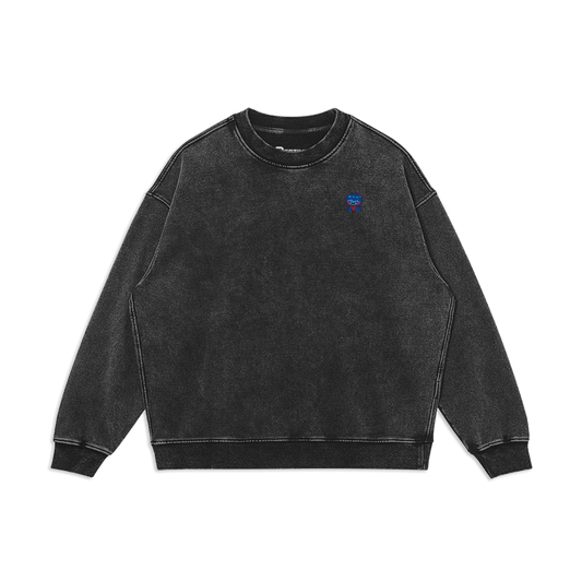 Embroidered Logo Oversized Faded Sweatshirt, Black