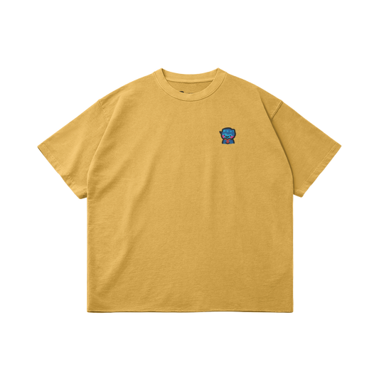 DggL Embroidered Logo Raw Hem Tee, Soft Yellow