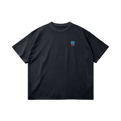 DggL Embroidered Logo Raw Hem Tee, Dark Navy