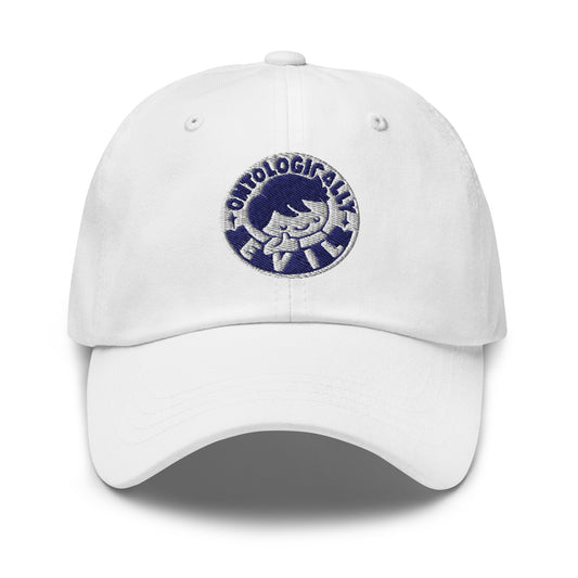 Ontologically Evil Embroidered Dad Hat, White